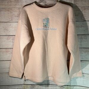 Vintage pink 90s retro chincoteague island sweater medium beach chair scene